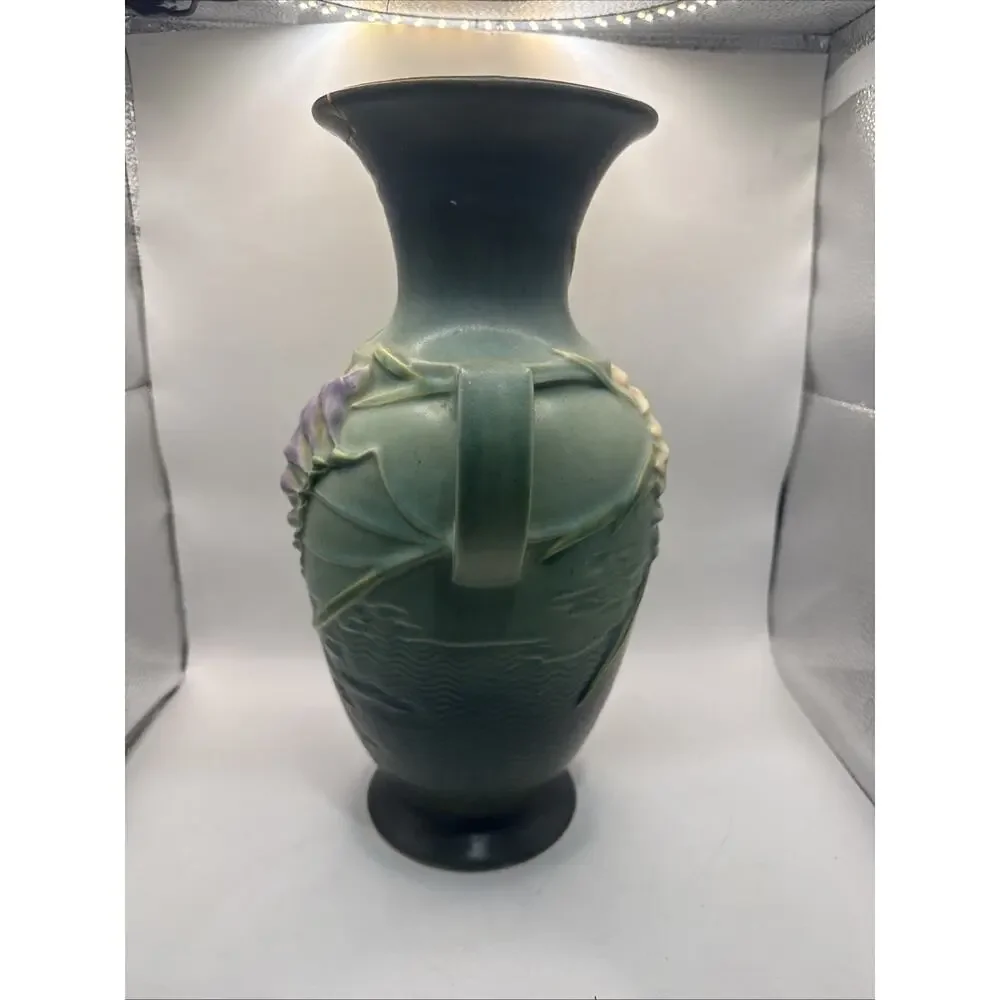 Roseville Freesia 2-Handled Vase In Green / Blue Model 127-12 12” *
